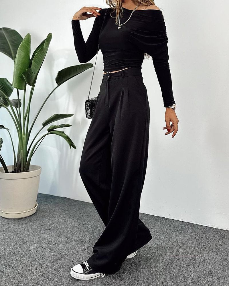 IvyShape | Wide Leg Casual Solid Suit Pants