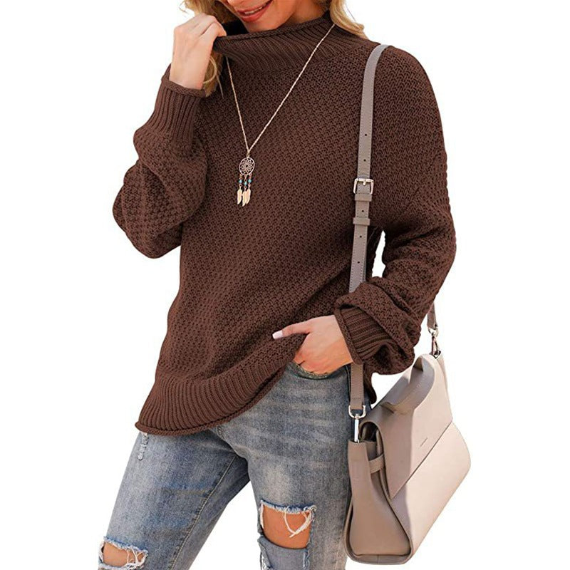 Women's chunky knit sweater with a high collar and casual silhouette Ivyshape