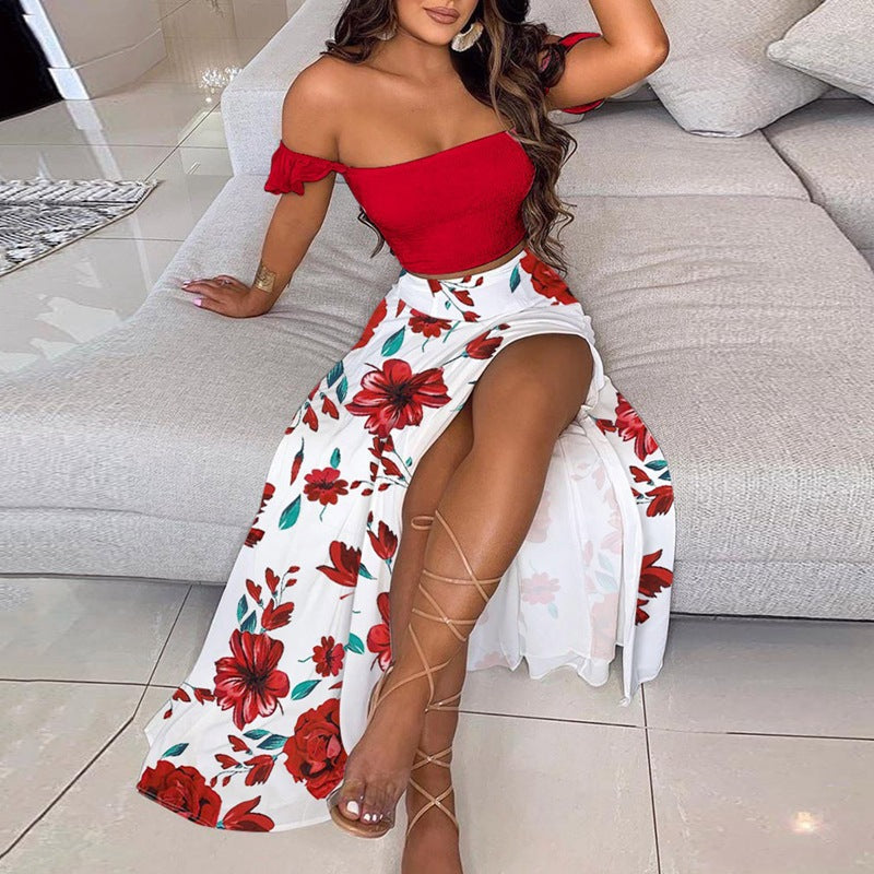 IvyShape | Alluring Off-Shoulder One-Shoulder Split Skirt Set