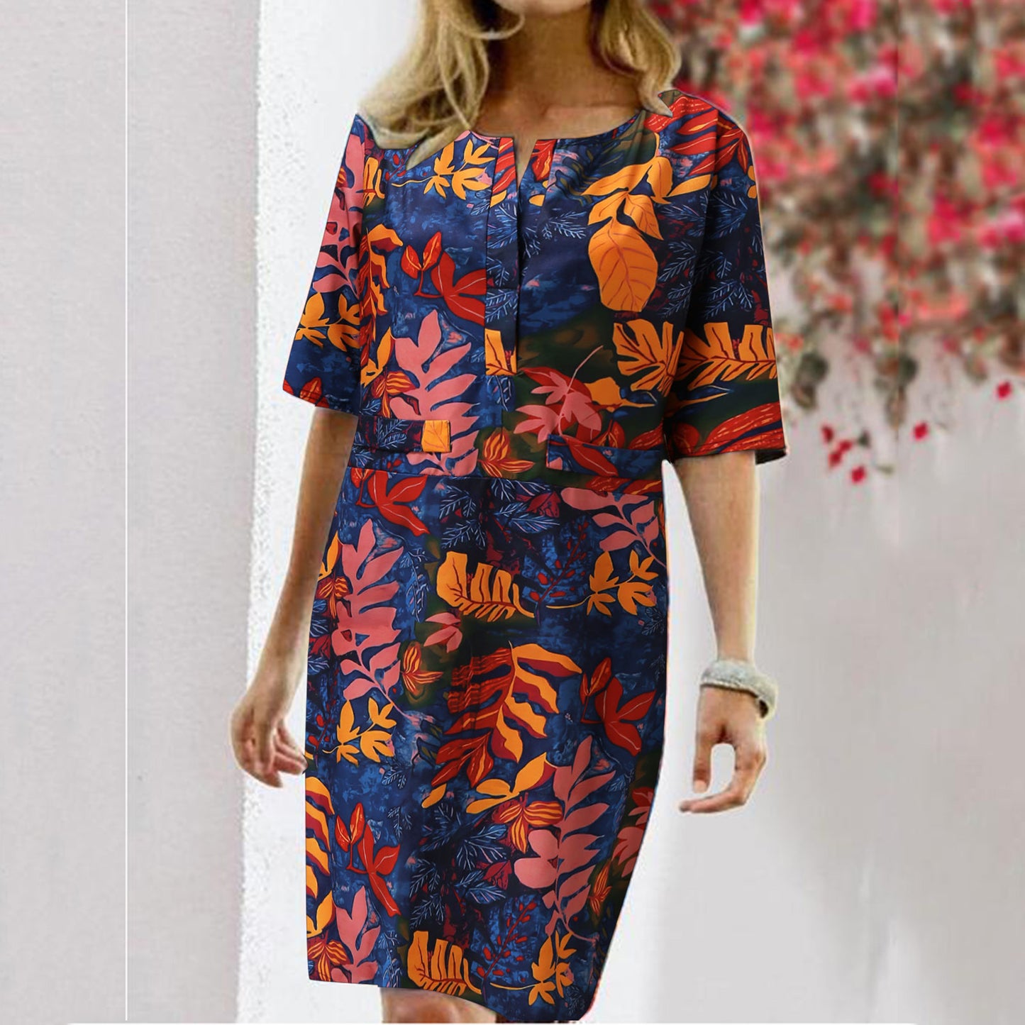 Women's Tropical Print Shift Dress Ivyshape