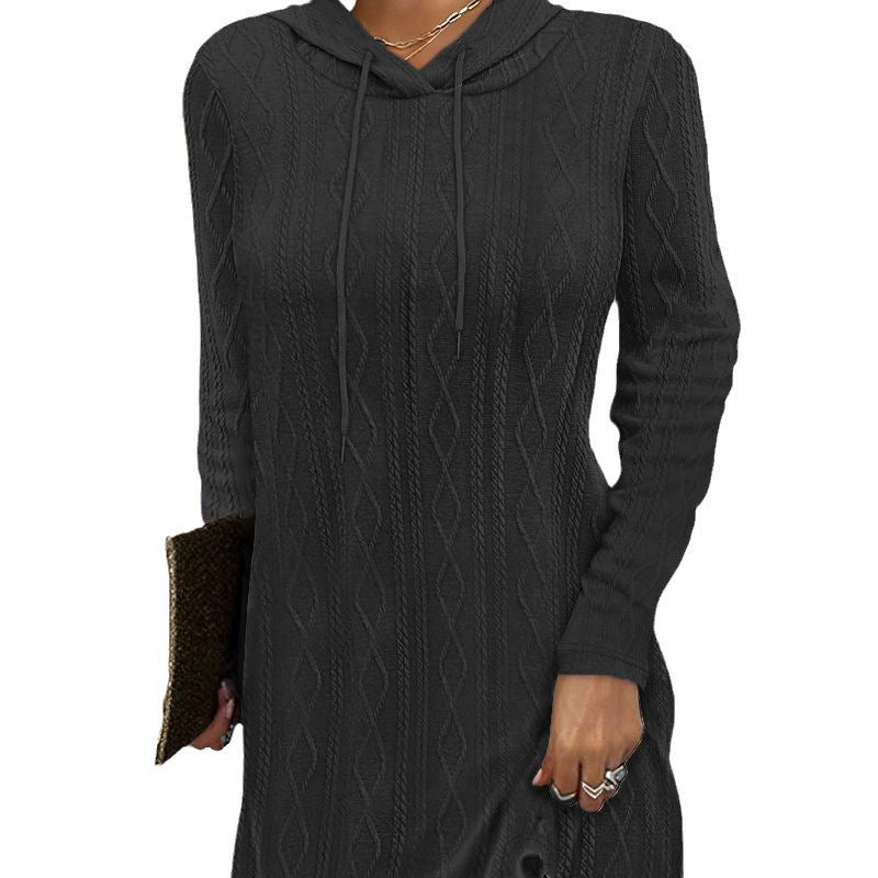 Women’s hoodie dress with textured knitted pattern and practical side pockets Ivyshape