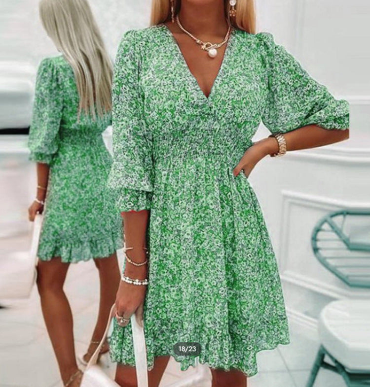 IvyShape | V-Neck Bohemian Short Sleeve Women's Dress