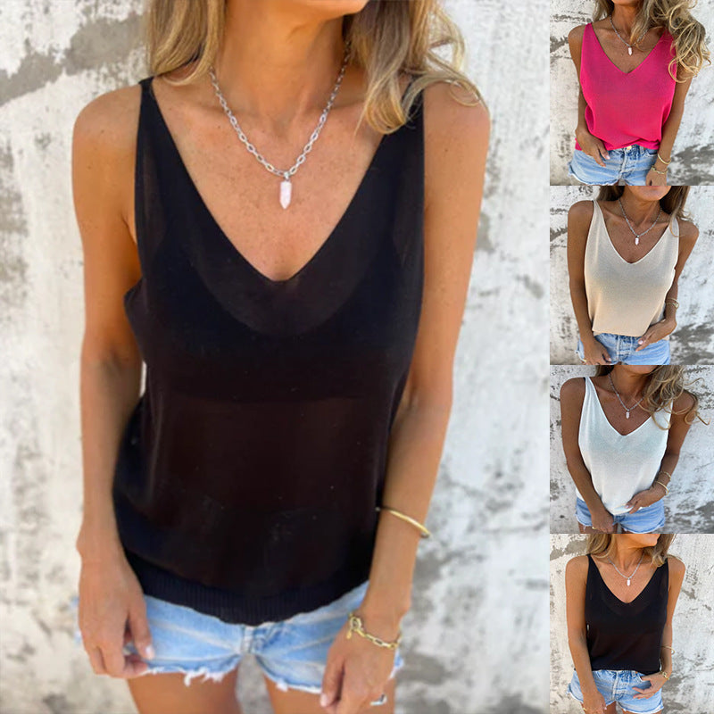 Ladies Sleek V-Neck Stretch Tank Top Ivyshape