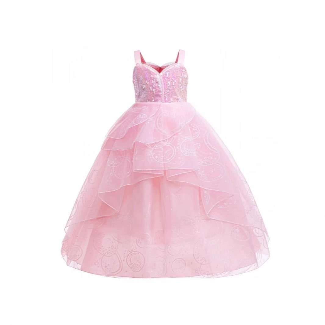 Ladies' Festive Princess Dress with Shimmering Top and Layered Skirt Ivyshape