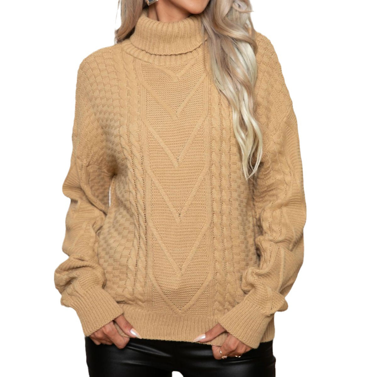 Ladies chunky knit sweater with high collar by Ivyshape