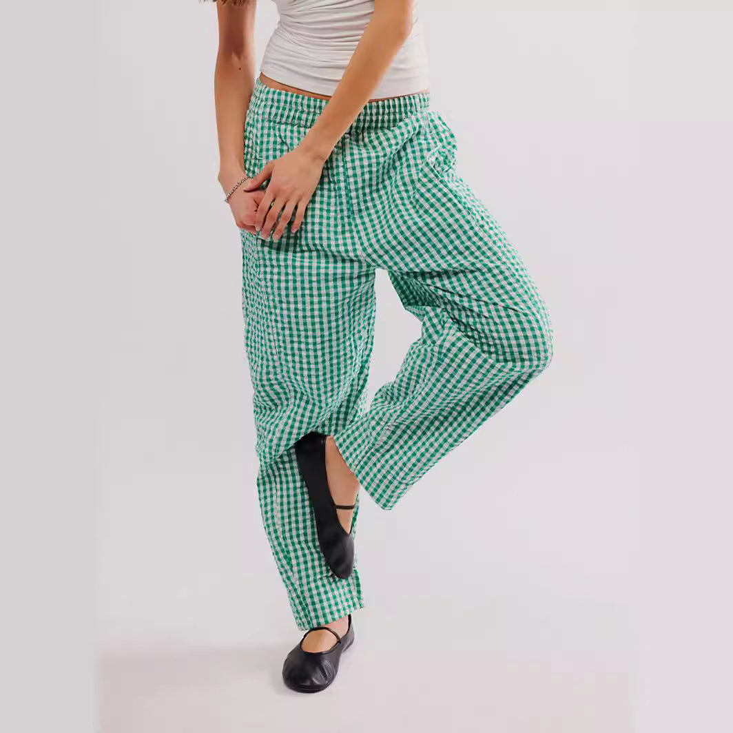 IvyShape | Plaid Cotton Woven Casual College Style Bubble Pants