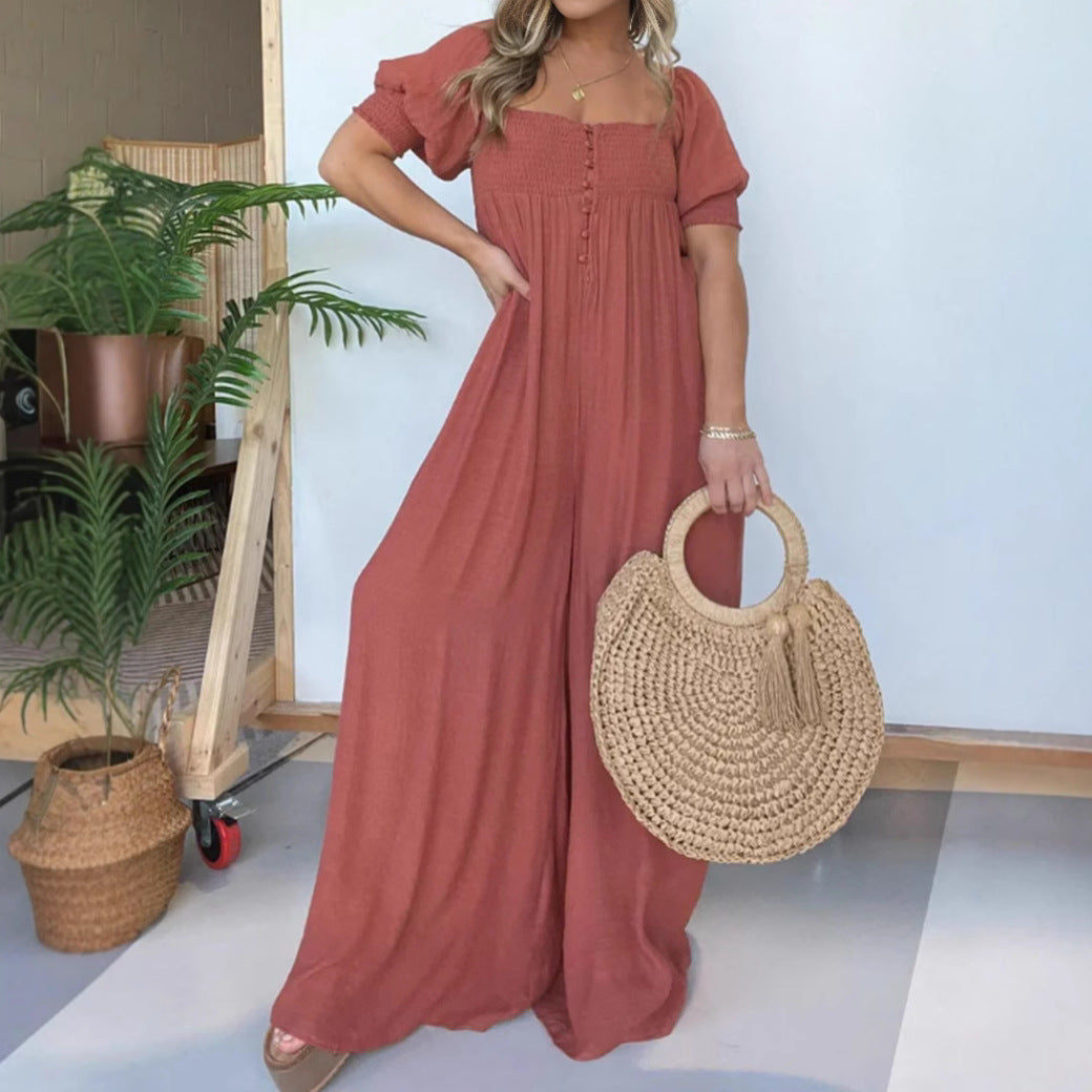 Women’s jumpsuit with wide leg and charming square neckline Ivyshape