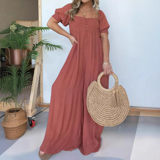 Women’s jumpsuit with wide leg and charming square neckline Ivyshape