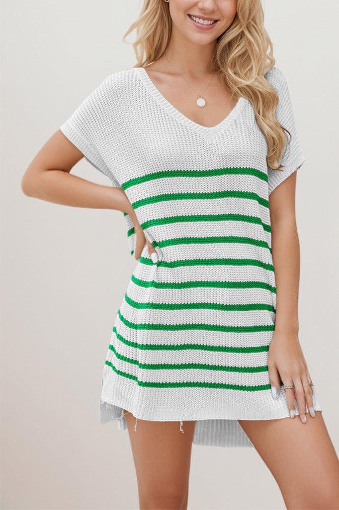 IvyShape | Spring Summer Loose V-Neck Striped Sweater