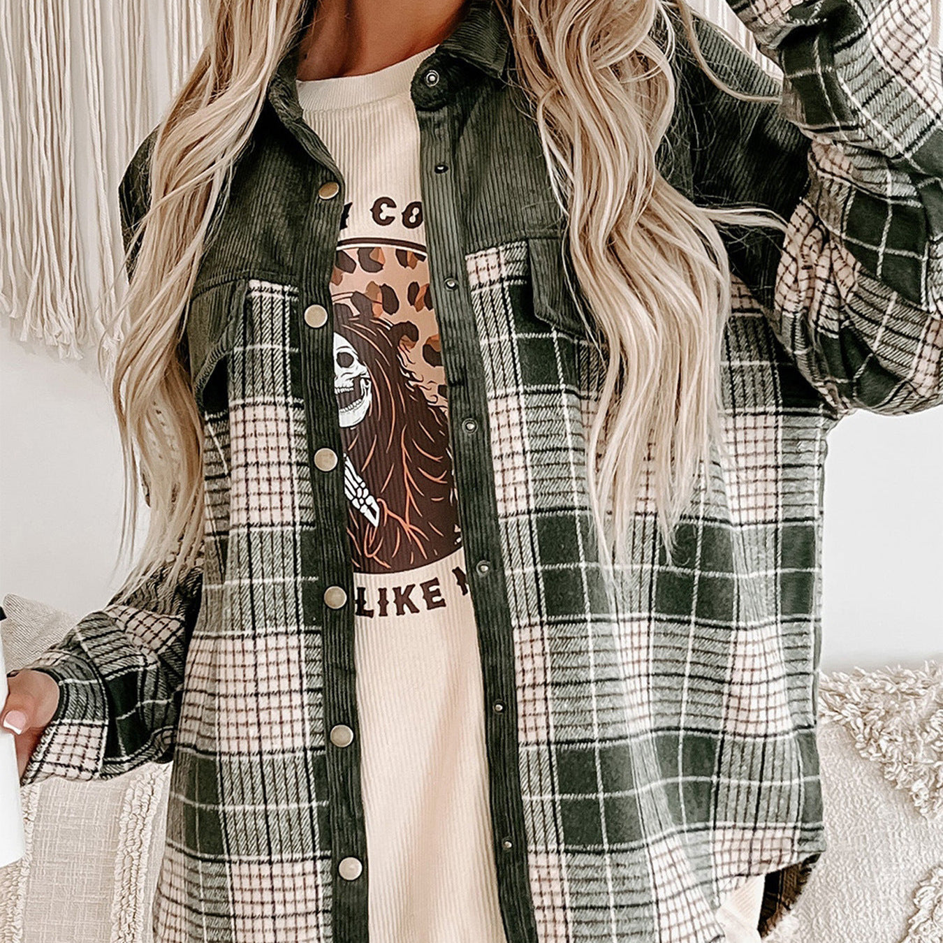 IvyShape | Plaid Color Block Shirt Jacket