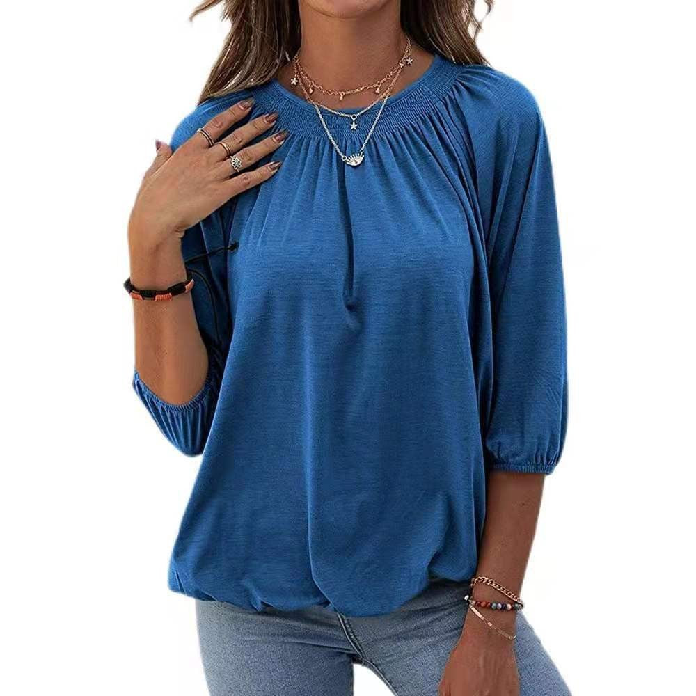 Women's airy blouse shirt with balloon sleeves and a sophisticated stand-up collar Ivyshape