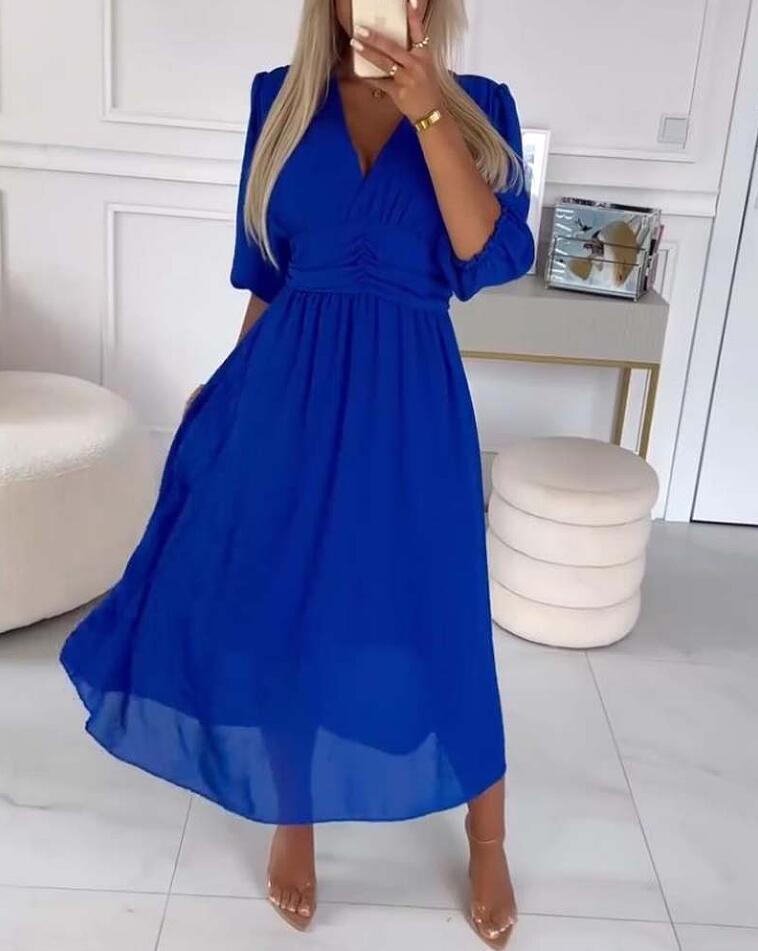Women Elegant V-Neck Long Sleeve Maxi Dress Ivyshape
