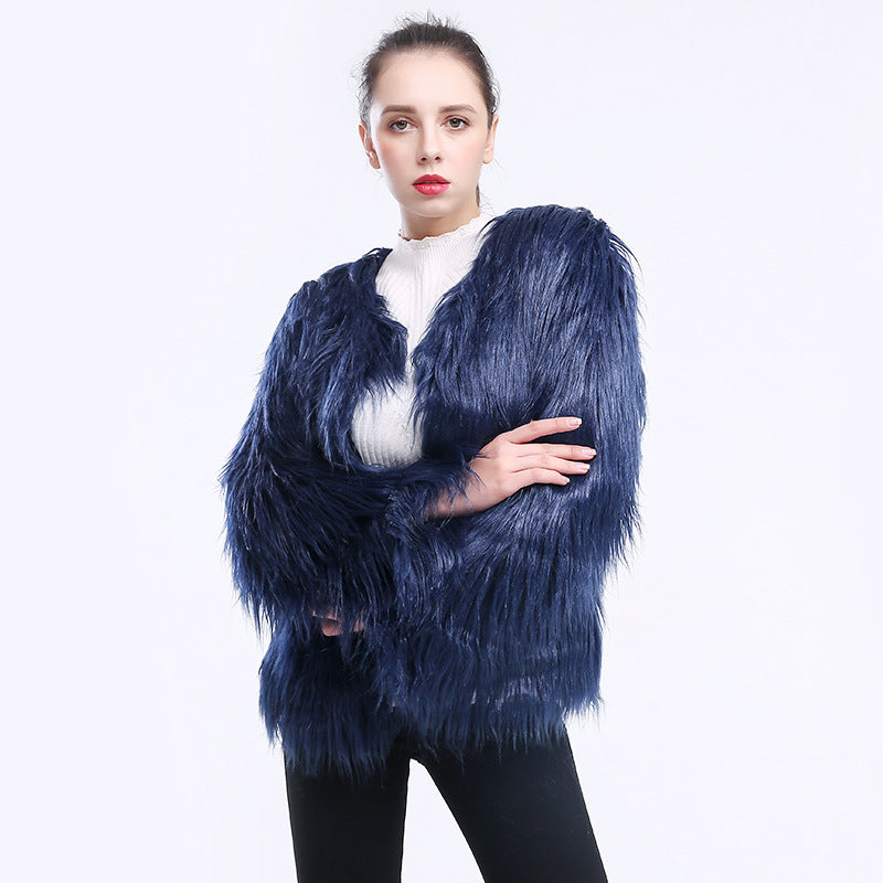 Women's Cuddly Soft Faux Fur Coat with Open Cut and Long Sleeves Ivyshape