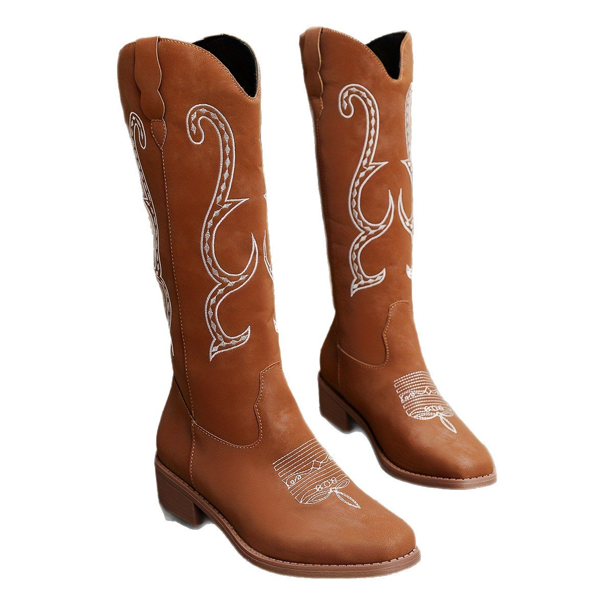 Ladies' boots with curved embroidery and block heel Ivyshape