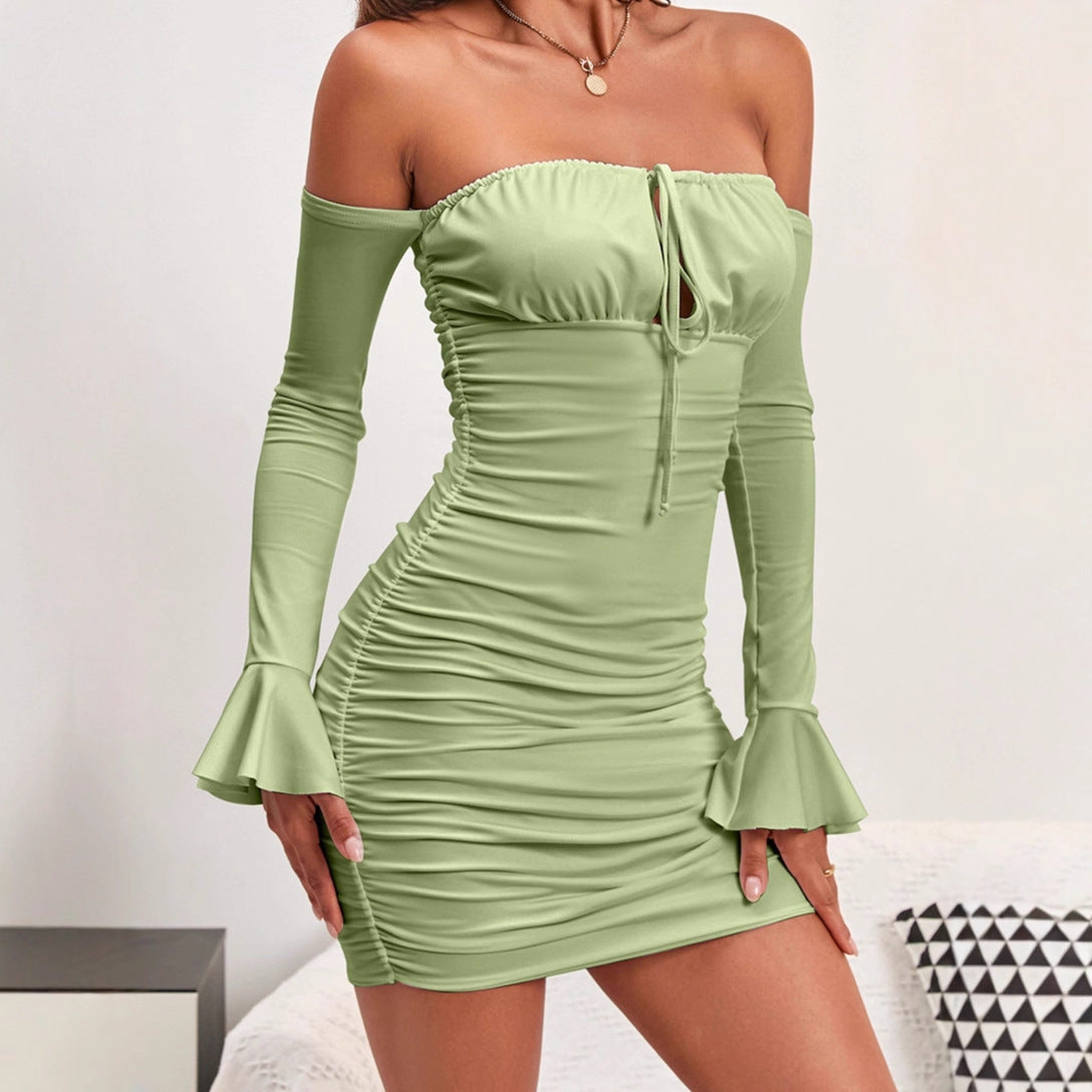 Women Elegant Wrap Dress with Off-Shoulder Design and Long Sleeves Ivyshape