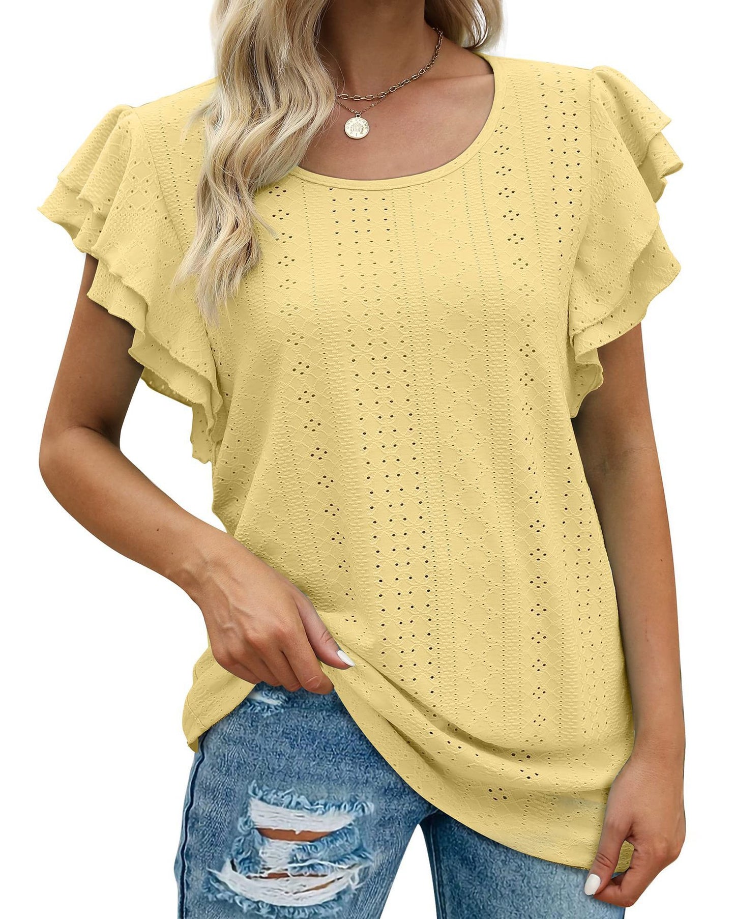 Women Ruffle Sleeve Casual Blouse Ivyshape
