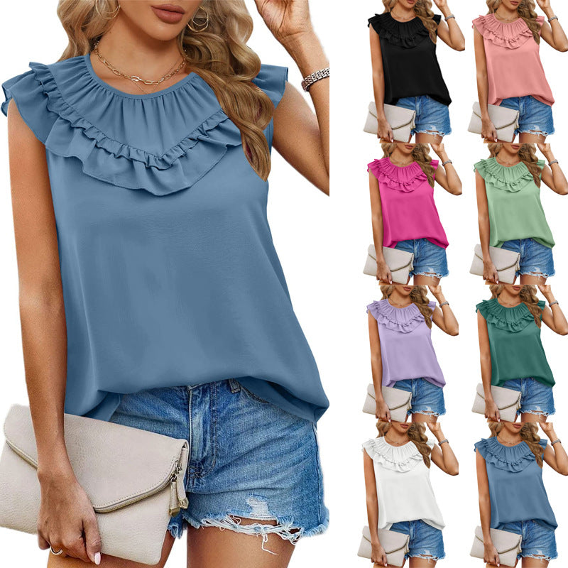 Women's pleated blouse with ruffle details Ivyshape