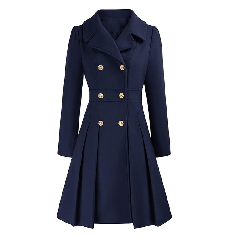 Women's fitted trench coat with double button fastening and pleats Ivyshape
