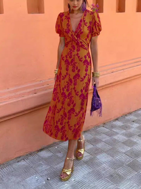 Women Floral Wrap Maxi Dress Ivyshape