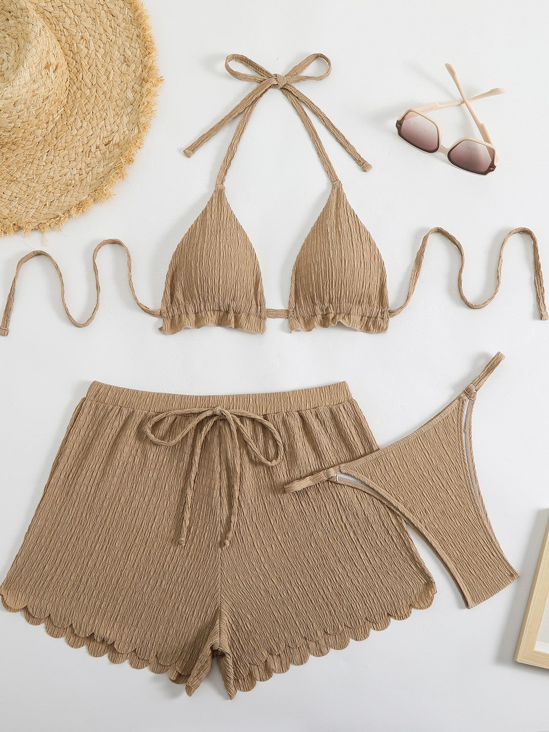 Women's bikini set with playful shorts and sophisticated ribbed texture Ivyshape