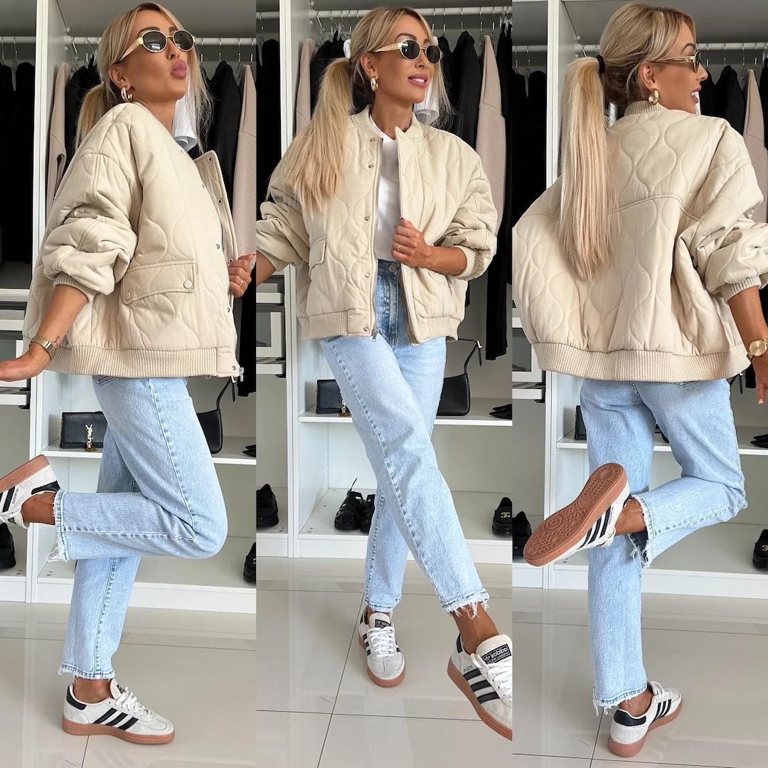 Women's Padded Bomber Jacket with Asymmetrical Hem Ivyshape