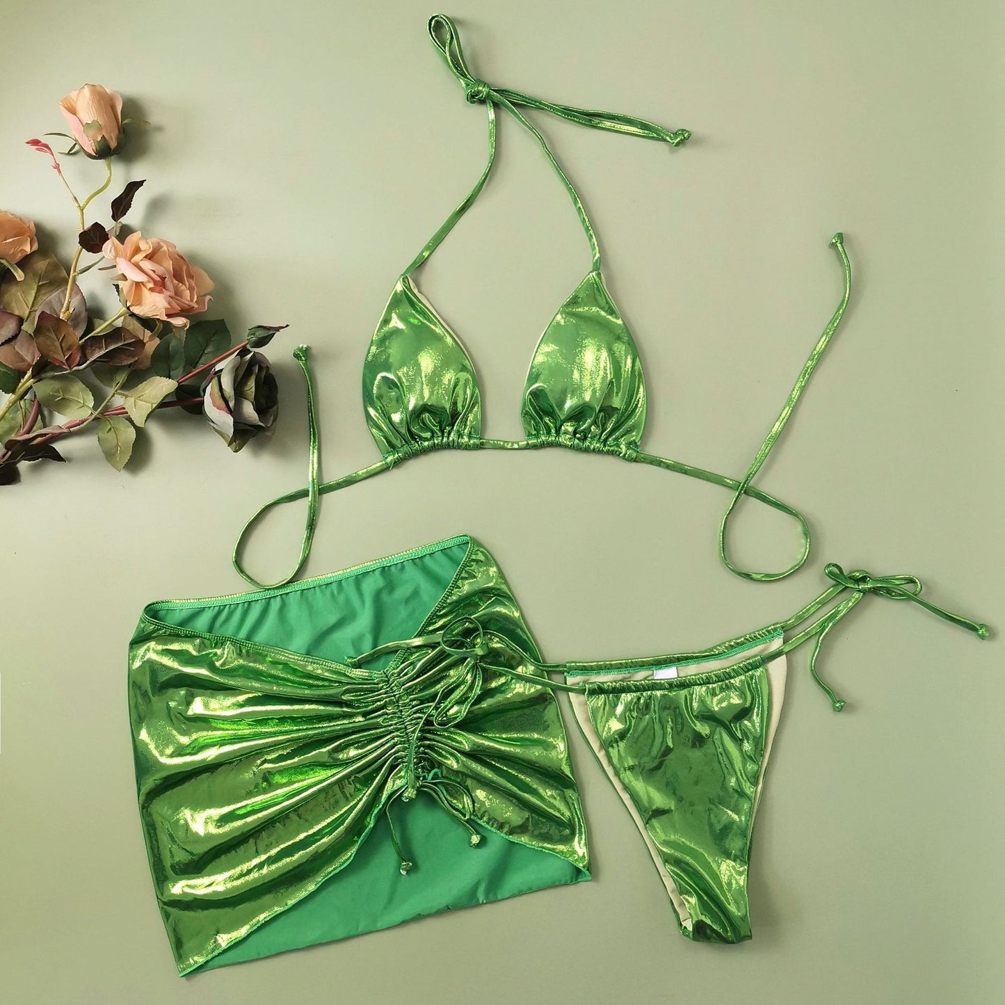 Women's Shiny Bikini Set with Wrap Skirt Ivyshape