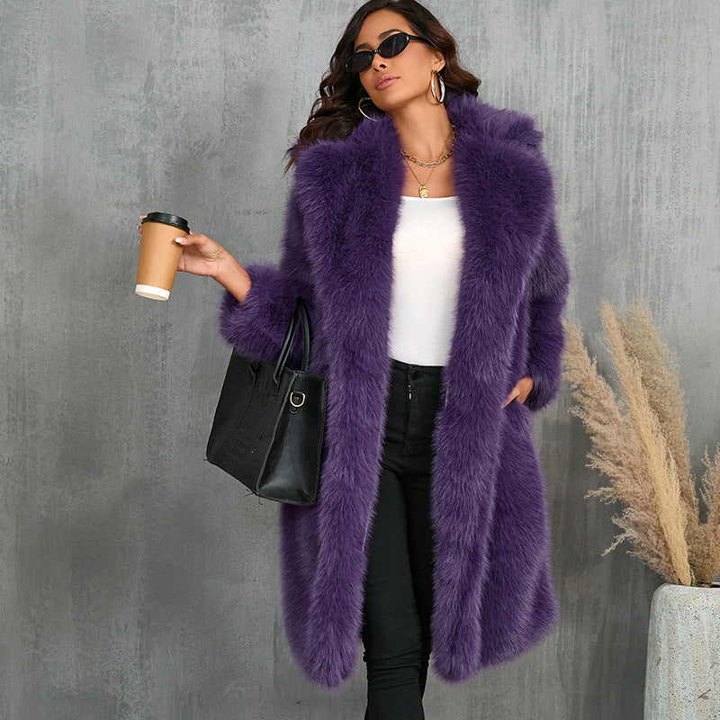 Women Luxurious Faux Fur Coat with Elegant Cut Ivyshape