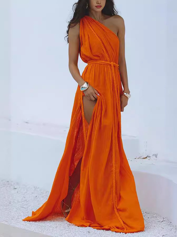Women Elegant Wrap Dress with Asymmetrical Cut and Side Slit Ivyshape