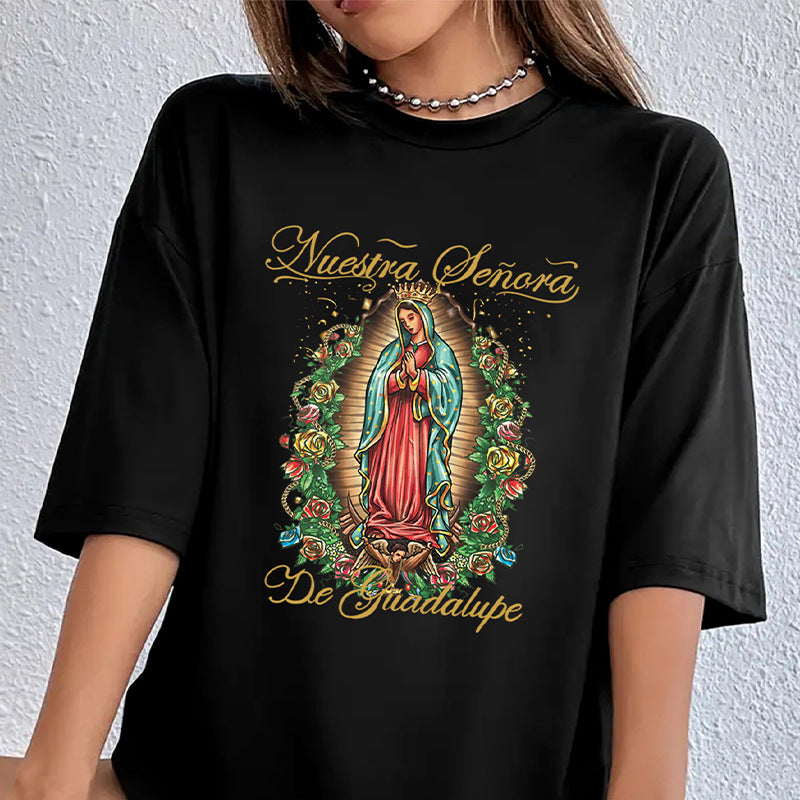 IvyShape | Virgin Mary Print Midi Length Tee