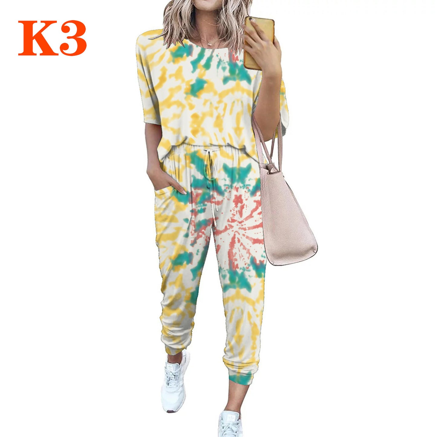 Women's casual jumpsuit with trendy tie-dye design and practical pockets Ivyshape