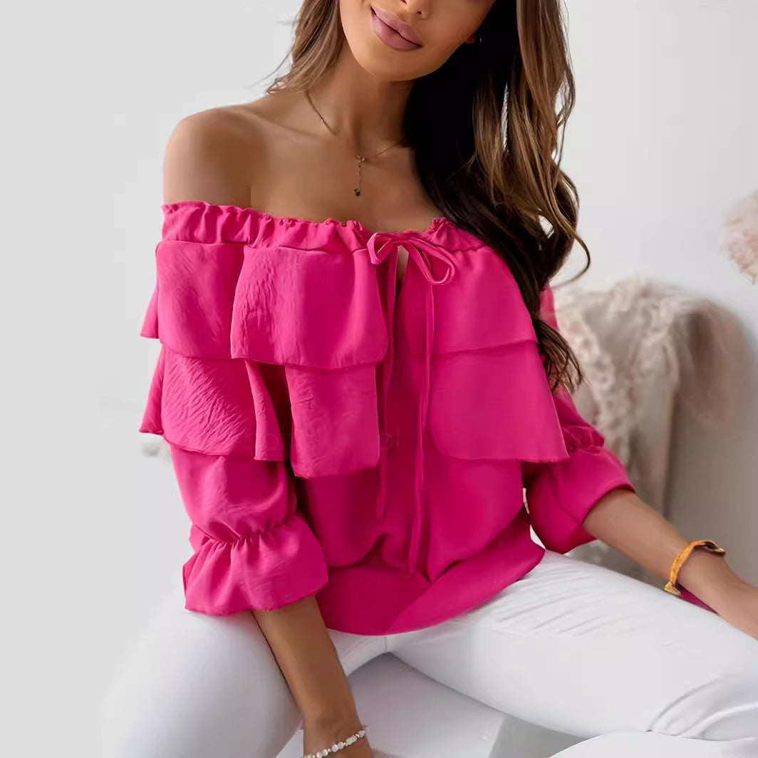 IvyShape | Casual Loose Ruffled Short Sleeve Top