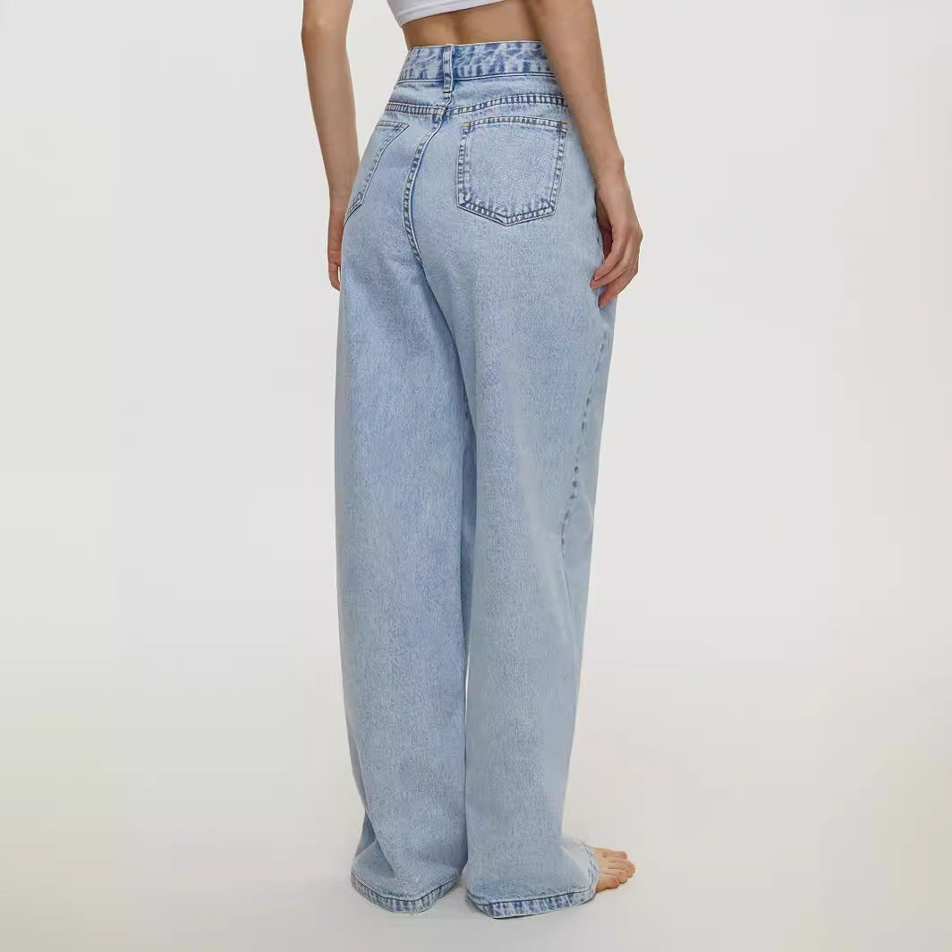 Ivyshape | Straight Loose High Waist Denim Trousers