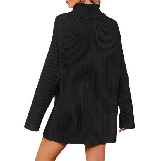 Women Cashmere Fine Knit Sweater with High Collar and Loose Fit Ivyshape