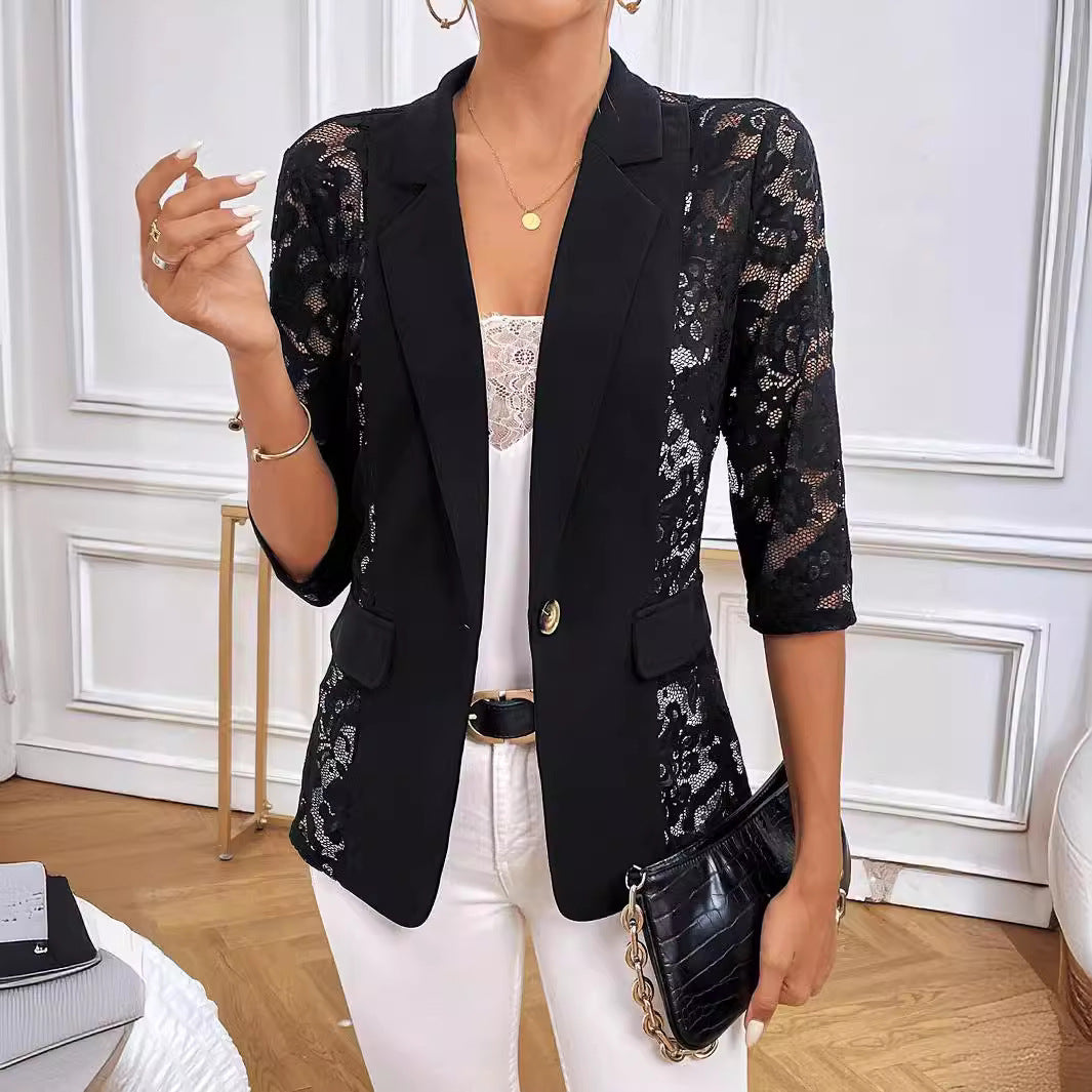 IvyShape | Lace Splicing Small Blazer Top