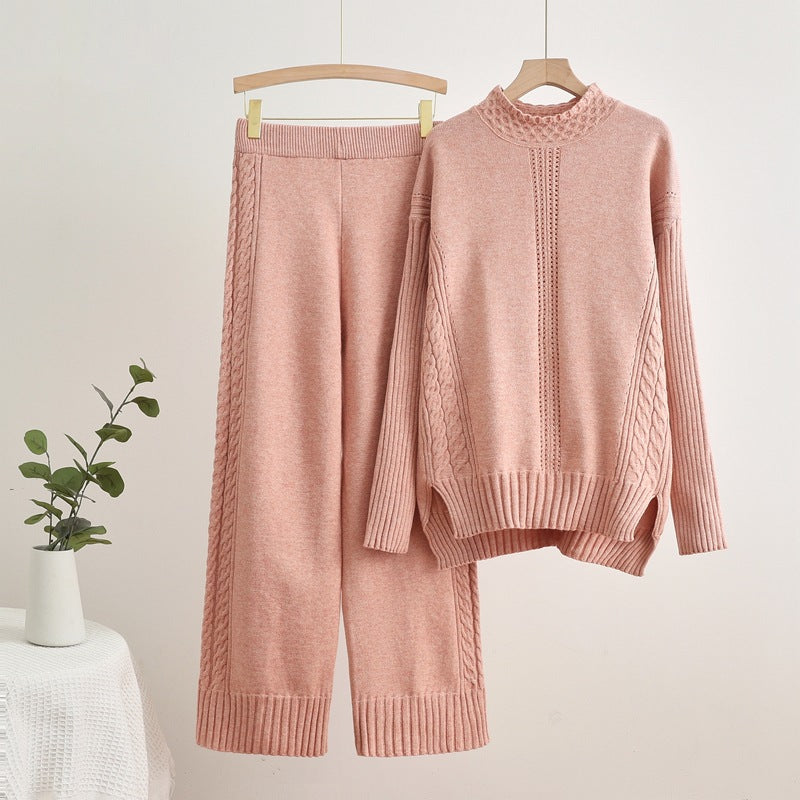 IvyShape | Split long high-waisted wide-leg pants knit set