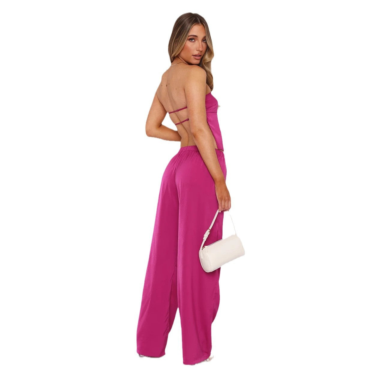 Women Elegant Strapless Crop Top and Flowing Cropped Pants Set Ivyshape
