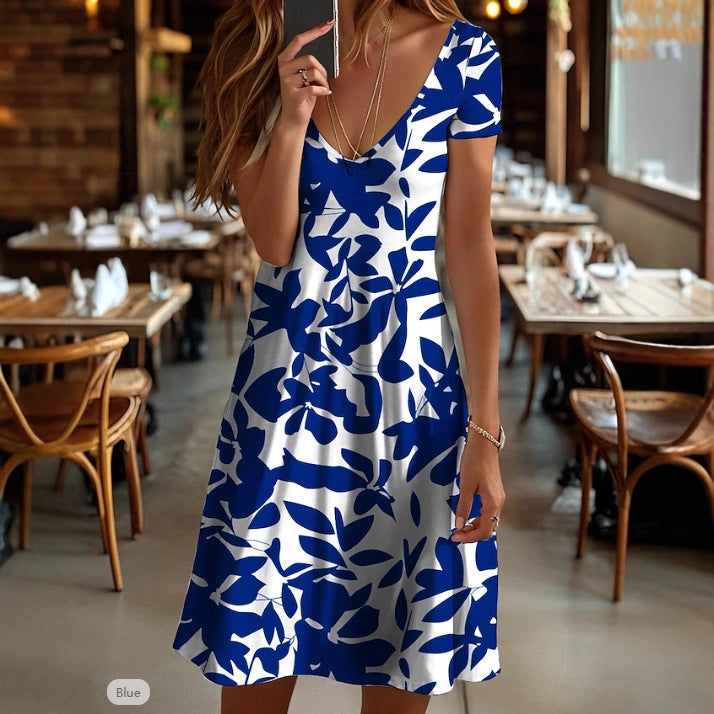 Women's casual dress with modern leaf pattern Ivyshape