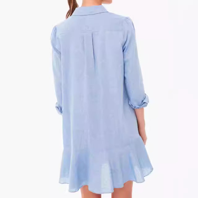 Ivyshape | Collar Buttons Down Ruffled Mini Dress