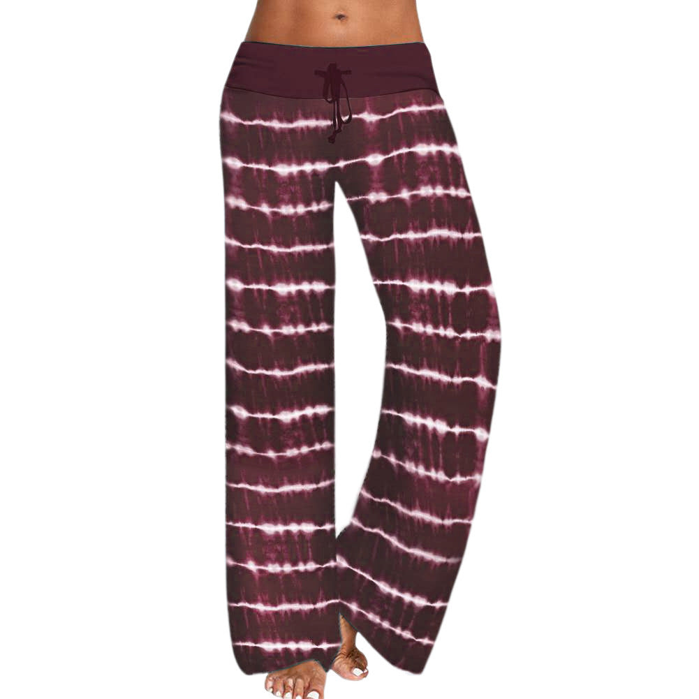 Women's wide casual pants with elastic waistband and trendy tie-dye pattern Ivyshape
