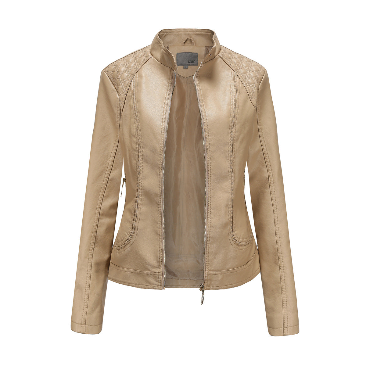 Women's Faux Leather Jacket with Fashionable Quilted Details Ivyshape