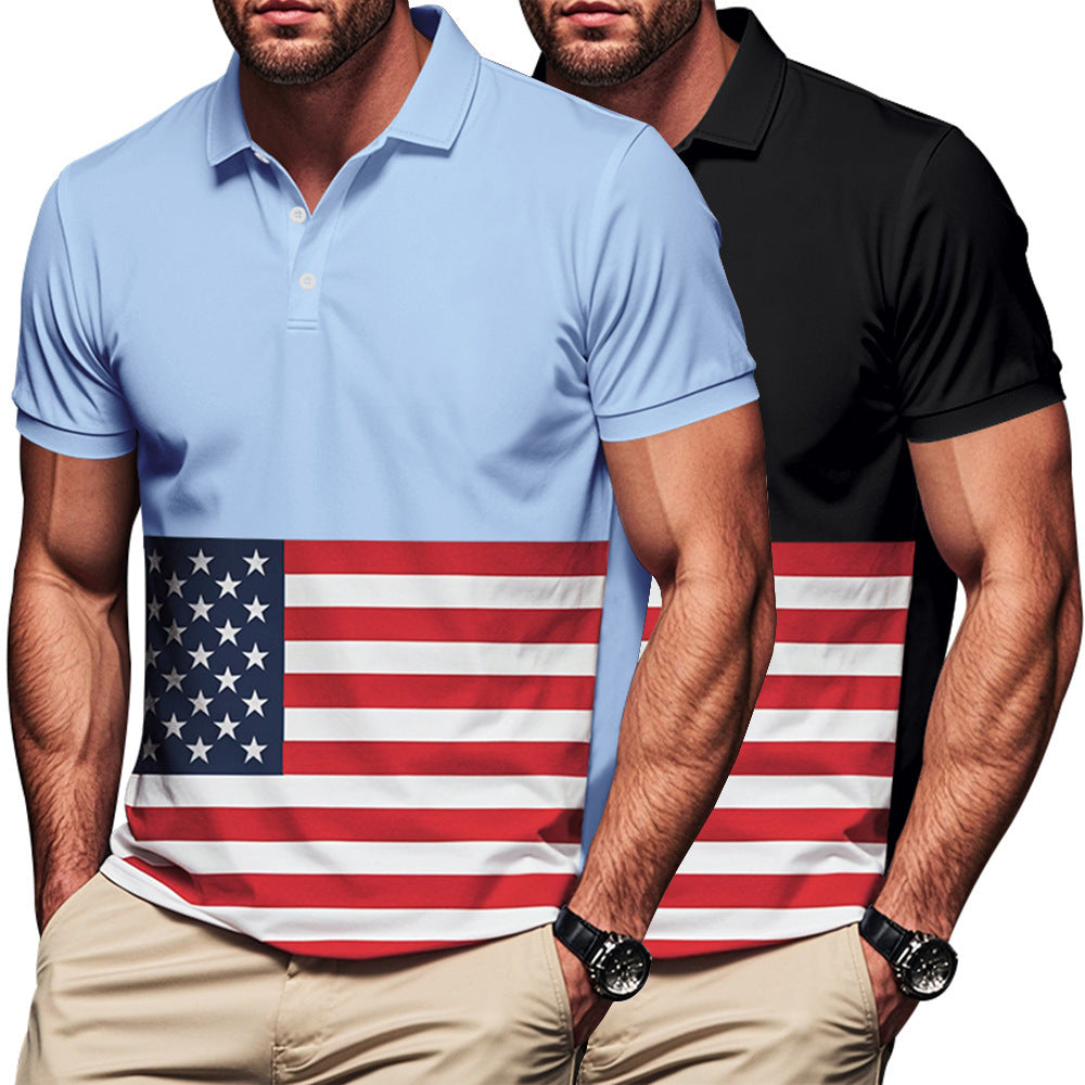 Men's polo shirt with flag motif and classic collar Ivyshape