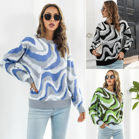 Women's Casual Sweater with Unique Wave Pattern Ivyshape
