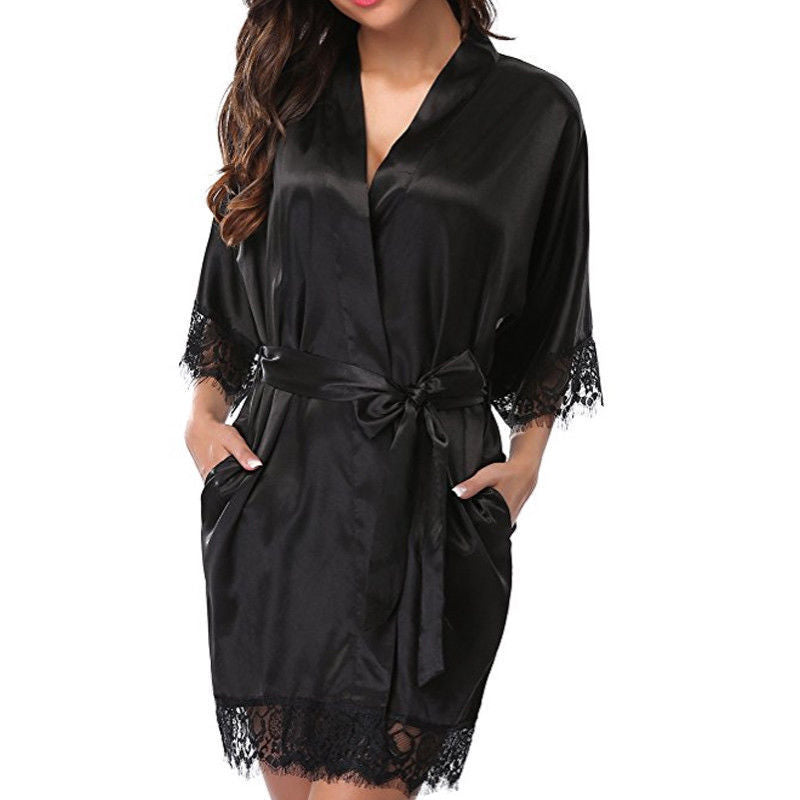 Women's Satin Lace Robe Ivyshape