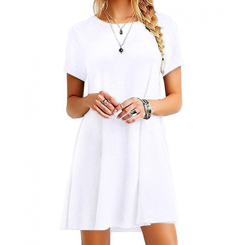 Ladies loose fitting casual dress with round neckline and short sleeves Ivyshape