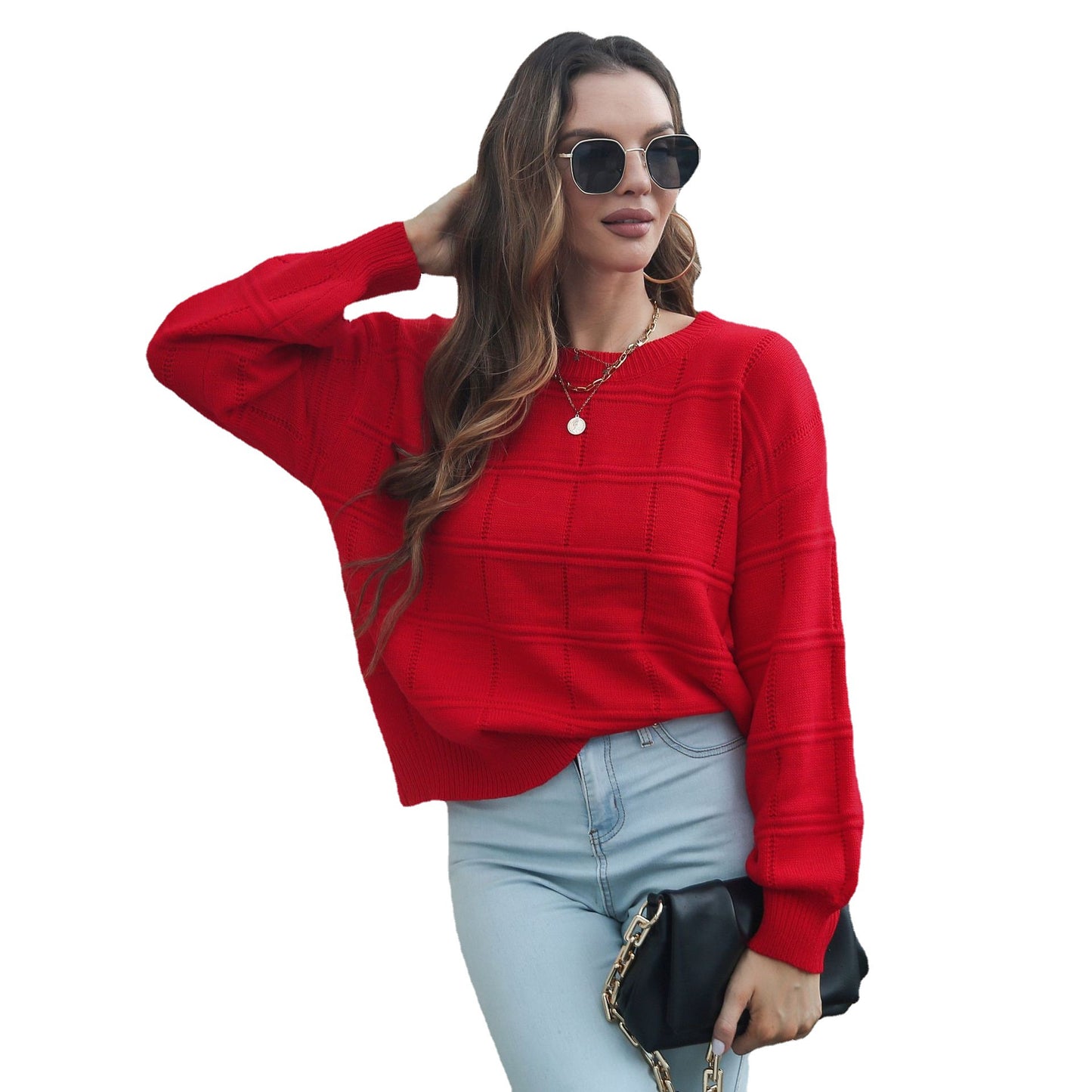 Women's chic knit sweater with textured wave pattern Ivyshape