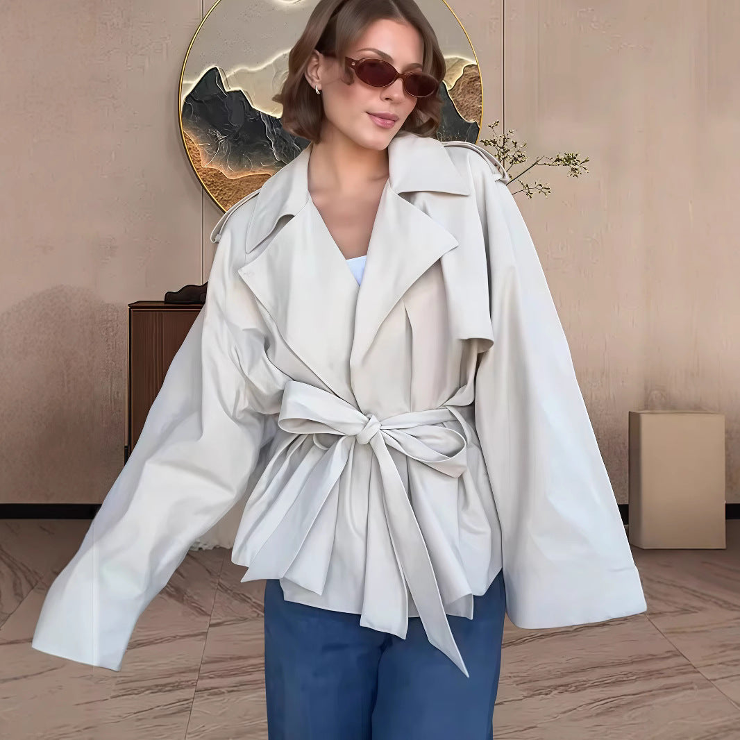 Ladies elegant trench coat with textured design Ivyshape