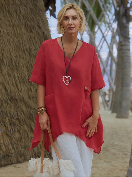Women stylish oversized linen tunic top Ivyshape