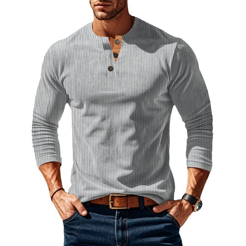 Men's Long Sleeve Henley Shirt with Textured Design and Button Details Ivyshape