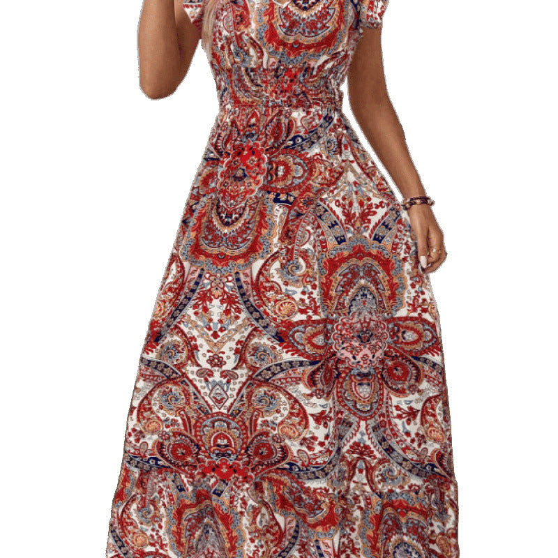 Maxi dress for women in Bohemian style with vibrant pattern Ivyshape