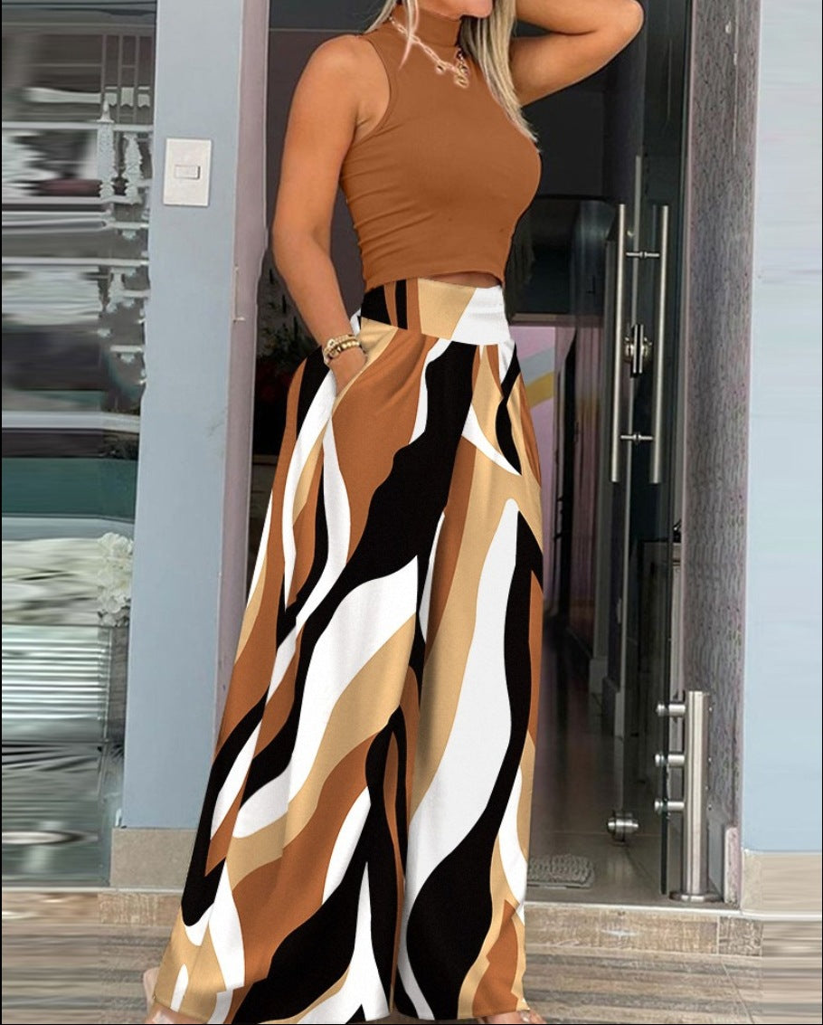 Ladies maxi skirt with asymmetric patterns and elastic waistband Ivyshape